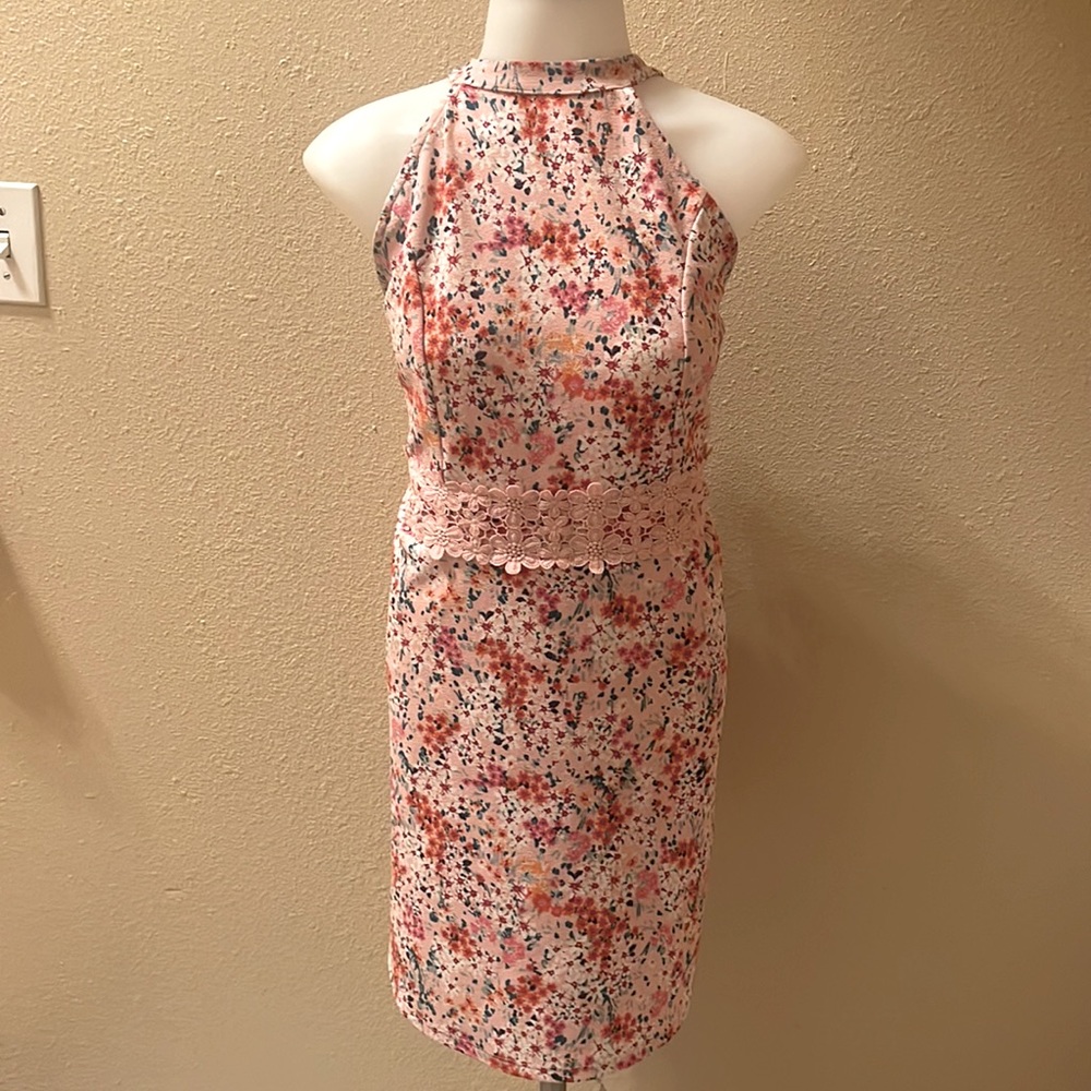 Pink floral mini dress